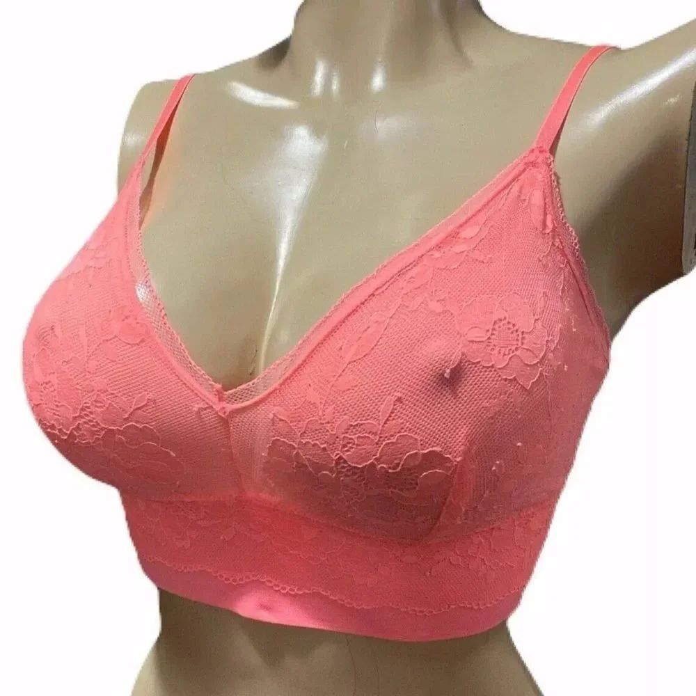 Victoria’s Secret The Lounge lace unlined long bralette bra coral Xsmall